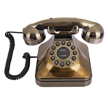 Imagem de Telefone com cordão, telefone vintage bronze antigo com função de armazenamento número telefone com cordão, redução de ruído e número loja e decoração clássica, para casas e escritórios
