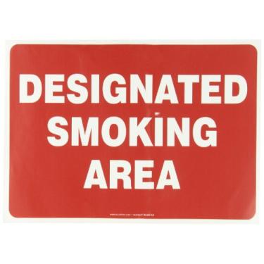 Imagem de Accuform Signs MSMK403VS Placa de segurança de vinil adesivo, área de fumar com design lendário, 25,4 cm de comprimento x 35,5 cm de largura x 0 cm de espessura, branco sobre vermelho
