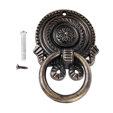 Imagem de Arco medalha punho Único buraco anel puxar w/parafuso 65 * 50mm antiguidade de bronze de bronze de liga armário armário armário gaveta de cozinha retro YYDFPIIA