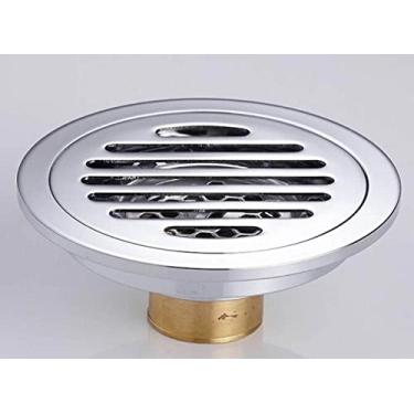 Imagem de 10 cm de latão redondo ralo do banheiro banheiro anti-bloqueio ralo de piso grande deslocamento varanda esgoto desodorante dreno de piso, s, prata, uso único