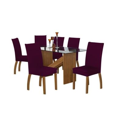 Imagem de Kit Capa Cadeira De Jantar Malha Com Elástico 04 Peças Vinho