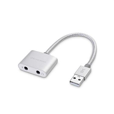 Imagem de Adaptador de áudio USB trançado premium Cable Matters com placa de som com fone de ouvido de 3,5 mm e conector de microfone para laptop