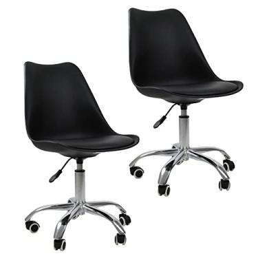 Imagem de Kit 2 Cadeiras Office Base Cromada Com Rodizio Giratória Saarinen (Preto)