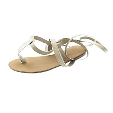 Imagem de Sandálias femininas de verão abertas tiras de vento romanas sandálias planas sapatos grandes sandálias para mulheres tamanho 10, Dourado, 8.5
