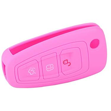 Imagem de CSHU Silicone flip masculino feminino capa para chave de carro capa chaveiro chaveiro bolsa, apto para Ford Focus Mk3 Mondeo Fiesta Kuga Ecosport Escape Range, rosa