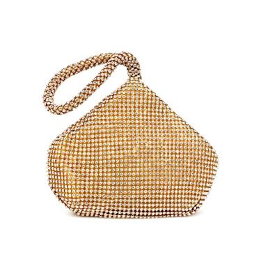 Imagem de JAMBHALA Bolsa de mão pequena com strass para casamento feminino bolsa de noite com strass bolsa de mão (Ouro)