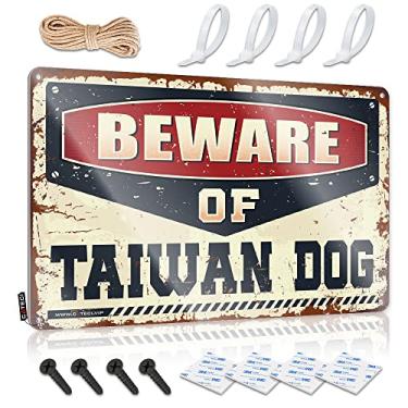 Imagem de CakJuice Sinais de estanho engraçados para decoração de casa, cuidado com o cachorro de Taiwan placa de lata Tiki Bar para pátio externo decoração vintage (tamanho: 20X30CM)