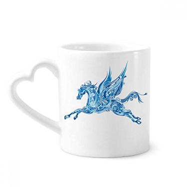 Imagem de Caneca de café de cerâmica com asa de cavalo azul copo de coração de vidro