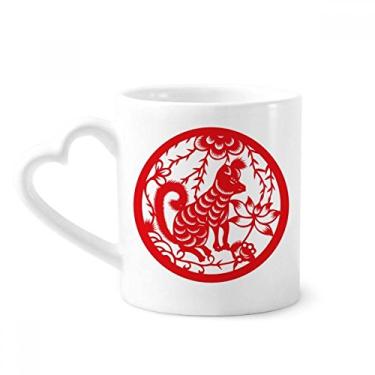 Imagem de Caneca de arte do zodíaco da China com corte de papel para cachorro caneca de café cerâmica copo de coração de vidro