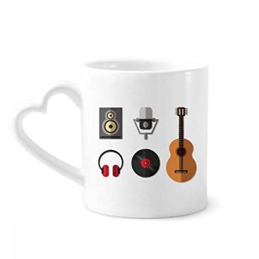 Imagem de Fone de ouvido de guitarra CD microfone padrão de música caneca café cerâmica copo de coração de vidro