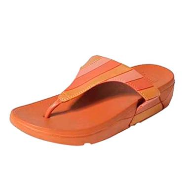 Imagem de Sandálias femininas novo tamanho 10 anabela sandálias femininas cabedal de metal chinelo plano com quatro cores (laranja, 35)