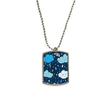 Imagem de DIYthinker Colar para animais de estimação com pingente de corrente de aço inoxidável para chuva e coração de nuvem