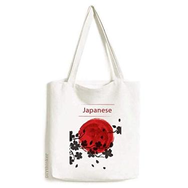 Imagem de Bolsa de lona com pintura de pincel Sakura Japan Branch bolsa de compras casual bolsa de mão