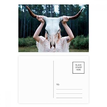 Imagem de Conjunto de cartão postal de aniversário com estampa florestal de menina de ovelha, cartão de agradecimento