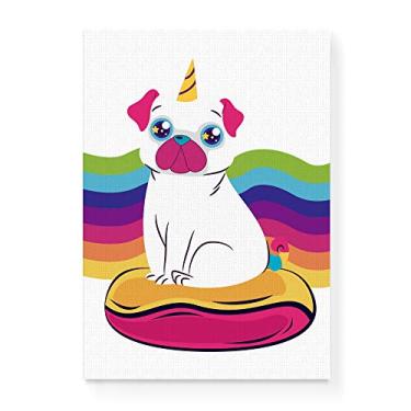 Imagem de Arte Maníacos Quadro Decorativo em Tela Canvas Pugcórnio Arcoíris - 23x16,25cm