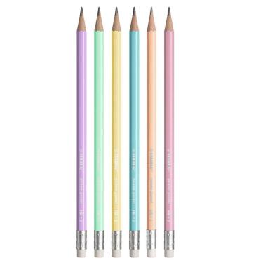 Imagem de Lápis Preto Nº2 HB Sextavado Stabilo Swano Kit c/ 6 Cores Pastel
