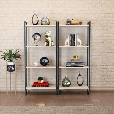 Imagem de Conjunto 2 Estantes para Livros Médias Industrial Aço 4 Prateleiras 146x80cm Active Yescasa Branco Chess