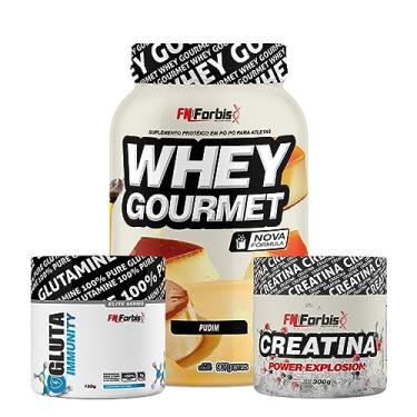 Imagem de Whey Protein Gourmet Pote 907g + Creatina Power Explosion 300g + Glutamina Elite Series 150g - FN Forbis Nutrition (Pudim)
