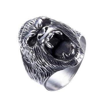 Imagem de Anel Masculino Gorila Raivoso Modelo Resistente Todo Em Aço Inox Cor Prateado Estilo (24)