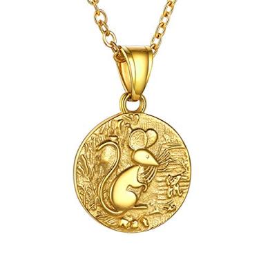 Imagem de GOLDCHIC JEWELRY Colar de moeda do zodíaco chinês, pingente de animal feito à mão em disco redondo dourado, amuleto da sorte colares para mulheres