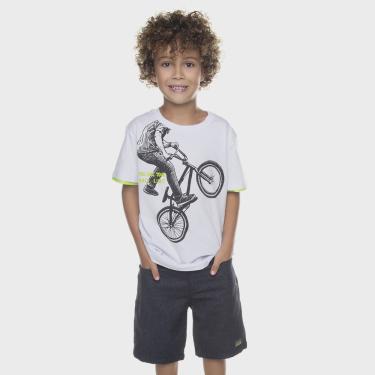 Imagem de Conjunto Menino Camiseta Branca Ciclista e Bermuda Grafite Jeans Eco
