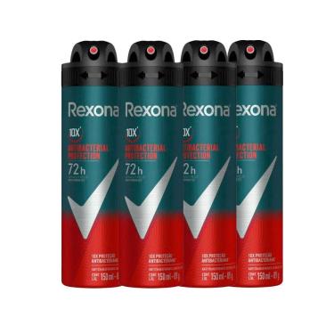 Imagem de Kit Desodorante Aerosol Rexona Men Antibacterial 150ml - 4 Unidades