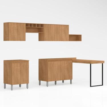 Imagem de Cozinha Modulada Com Mesa 7 Peças Vitória Carvalho Americano - Móveis Arapongas