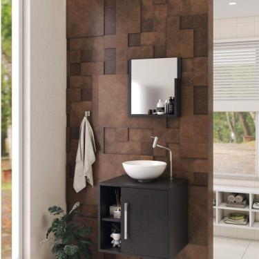 Imagem de Conjunto para Banheiro Gabinete com Cuba Redonda R30 e Espelheira Soft 500W Preto Onix