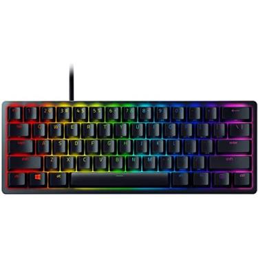 Imagem de Razer Mini teclado para jogos Huntsman 60%: interruptores de teclado rápidos - interruptores ópticos lineares - iluminação RGB cromada - teclas PBT - memória integrada - preto clássico