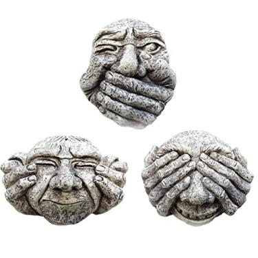 Imagem de Estátua decoração jardim resina gárgula cerca pendurado efeito de pedra não ouvir nenhuma estátua do mal 3 peças/3251