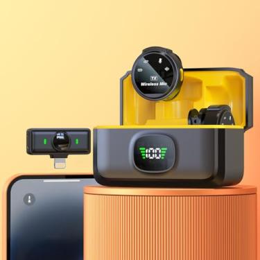Imagem de Microfone de lapela sem fio (2TX + 1RX), plug and play, 36 horas de tempo de trabalho, cancelamento de ruído com um clique para vlogging, jogos e gravação de streaming (Iphone Lightning)