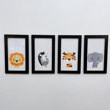 Imagem de Kit Quadros safari animais bichos infantil leão girafa 15x25