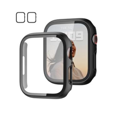 Imagem de Kit 2 Capas Premium Bumper Vidro temperado fosca compatível com Apple Watch Series 9 8 7 41mm/45mm/ ultra 49mm(41MM, Preto)