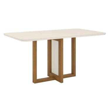 Imagem de Mesa de Jantar Natalí 160 cm Canto Arredondado com Vidro Nature Off White - Henn