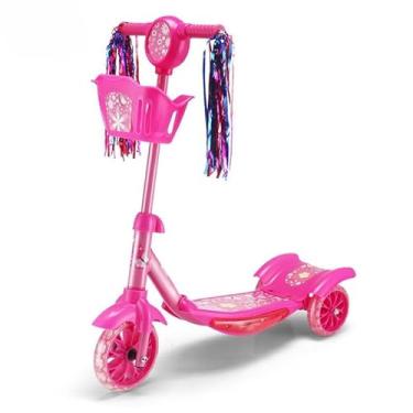 Imagem de Patinete Infantil Com Cesta 3 Rodas Luz de Led e Som Musical (Rosa) - YODHE