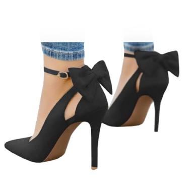Imagem de Fashare Sapato feminino de salto alto com laço nas costas sexy stiletto tira no tornozelo para vestido de casamento, A - Preto, 37