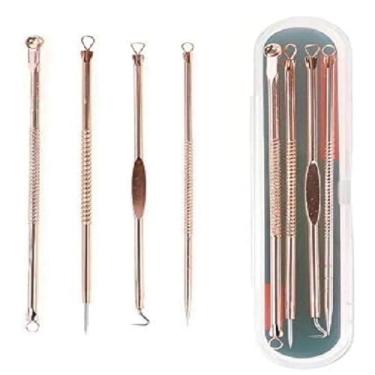 Imagem de Kit 4 Peças Pinça Extrator Removedor De Cravo Espinha Acne + Estojo - Ferramentas
