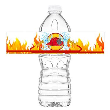 Imagem de POP Parties Envoltórios de garrafa de bombeiro - 20 etiquetas de garrafa de água de bombeiro - Decorações de bombeiro - Feito nos EUA