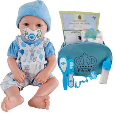 Imagem de Boneco Bebê Mamãe Reborn Menino Enxoval Completo Bolsa