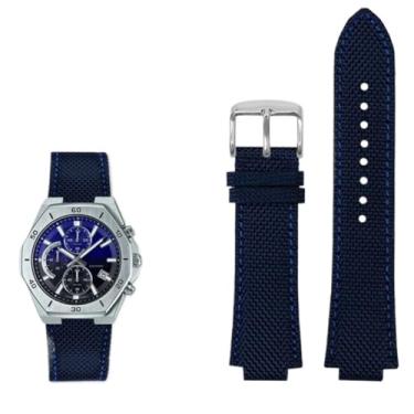 Imagem de waillynice Pulseira de relógio inferior de lona de nylon para Casio Edifice Series GST-B400 EFB-680 ECB-10D 26 x 14 pulseira (pino prata azul)
