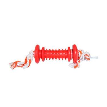 Imagem de Brinquedo Furacão Pet Halteres de Borracha e Corda Maciça Vermelho par
