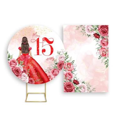 Imagem de Painel De Festa Redondo 1,50x1,50 + Painel Vertical 1,50x2,20 - 15 Ano