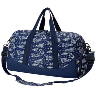 Imagem de Choco Mocha Bolsa de viagem infantil para meninos – Bolsas noturnas para viagem, academia, festa do pijama, meninos de 9 a 12 anos, 6 a 8 anos, Nave espacial azul, 20.08 x 9.06 x 10.63 inches