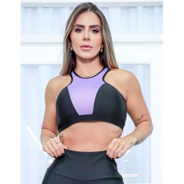 Imagem de Top Esportivo Feminino sem Bojo com Recortes em Tela e Cirrê - FITMODA