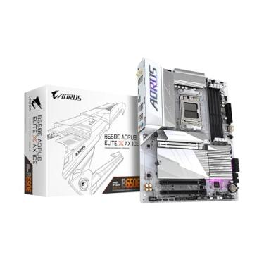 Imagem de GIGABYTE Placa-mãe B650E AORUS Elite X AX ICE AM5 LGA 1718 AMD B650 ATX com garantia de 5 anos, DDR5, 3X M.2, PCIe 5.0, USB 3.2 Gen2X2 Type-C, WiFi 6E, LAN 2.5GbE, Q-Flash Plus, EZ-Latch Plus
