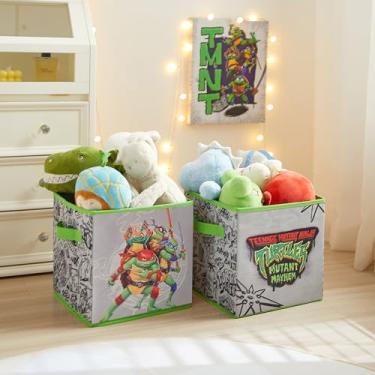 Imagem de Idea Nuova Tartarugas Ninja Teenage Mutant: Mutant Mayhem Storage Cubes – Conjunto de 2 caixas de tecido dobráveis, 25 x 25 cm – Cestas organizadoras de brinquedos infantis para quarto, sala de jogos