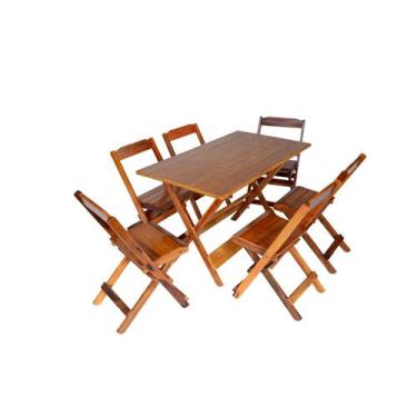 Imagem de Jogo Conjunto 6 Cadeiras e 1 Mesa Dobrável Madeira 120 x 70 - Com Pint