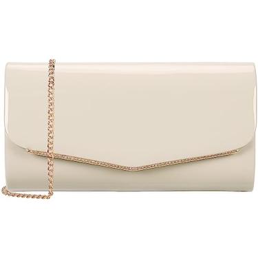 Imagem de nodeber Bolsa clutch feminina de couro sintético envernizado, bolsa envelope para festa de formatura de casamento, Marfim, Medium