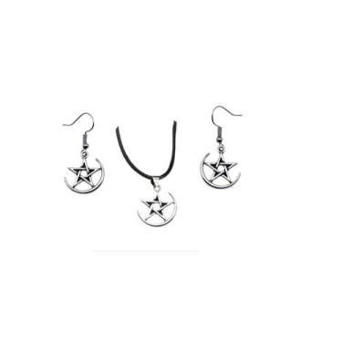 Imagem de Conjunto Colar E Brinco Pentagrama Prateado Pequeno Delicado - 3Istore