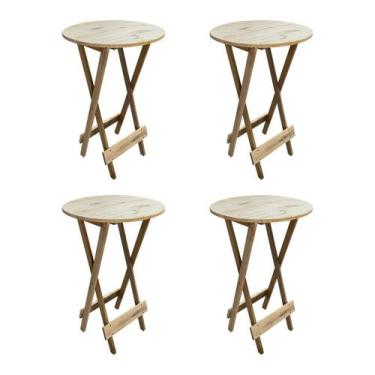 Imagem de Kit 4 Mesas Bistrô de Madeira Dobrável para Bar - sem Pintura / Crua -